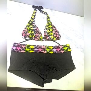 Neon Heart Print Bikini